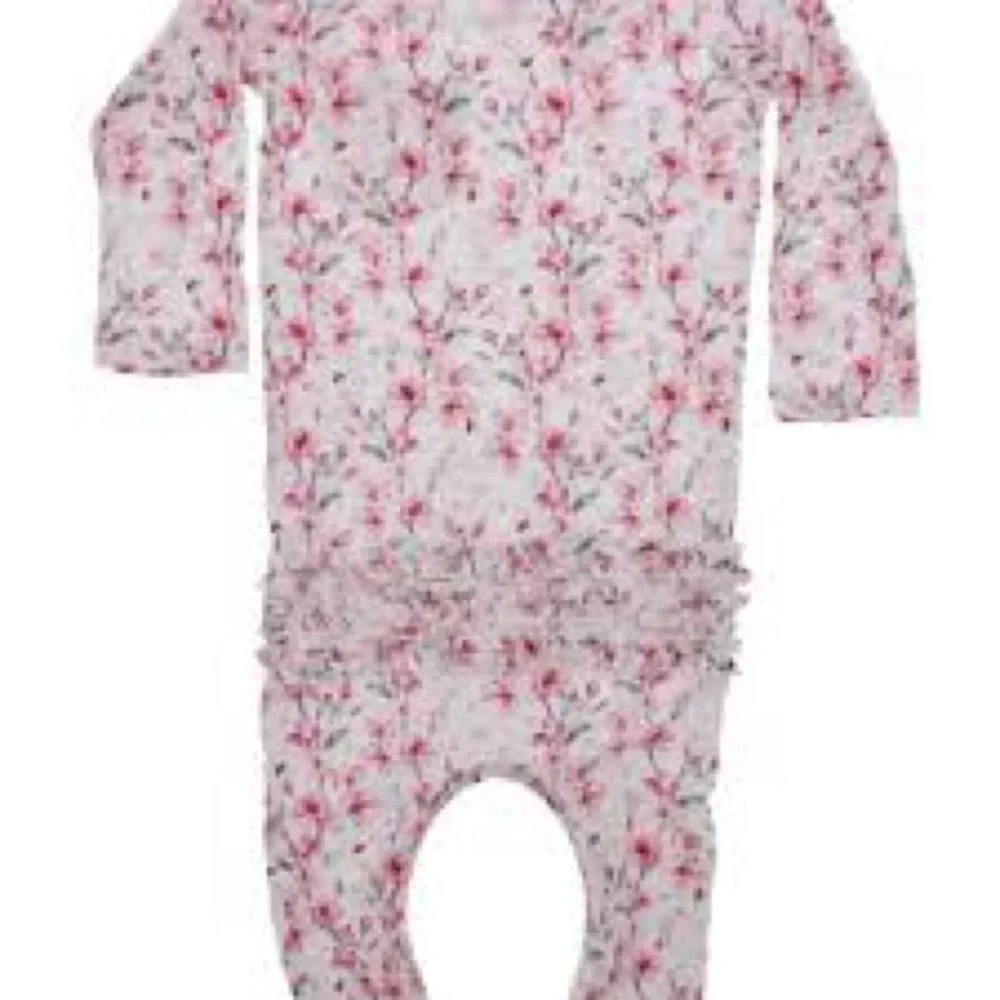 Pacifier clip onesie with quick change zipper inseam Floral Long Sleeve Bodysuit